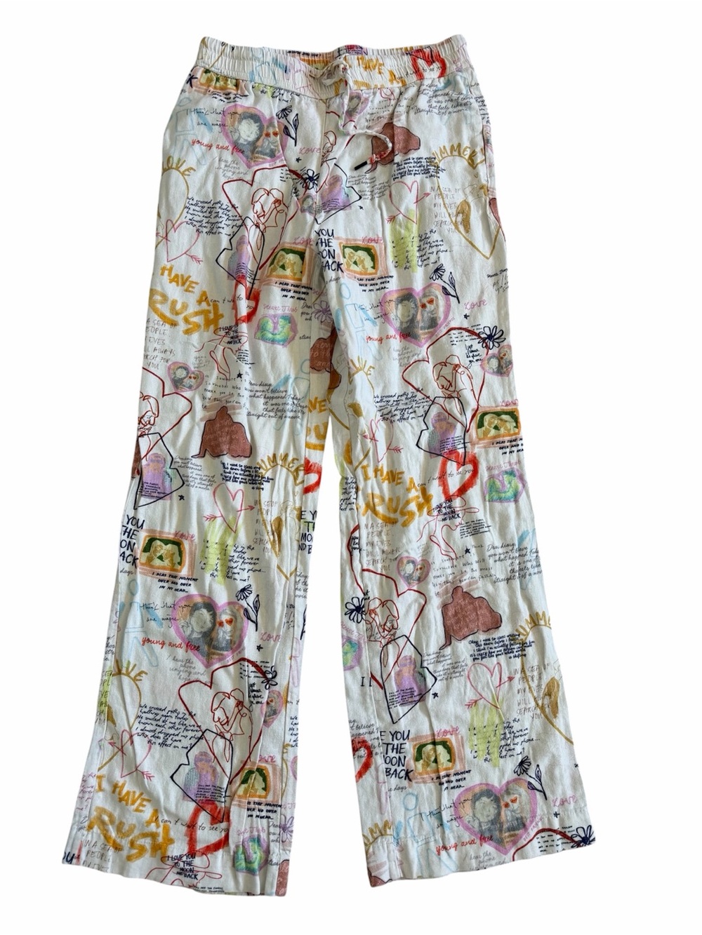 Maison d'Amélie Paris Graphic Print Linen Blend Wide-Leg Pants Womens XS